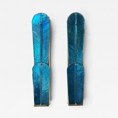 Contemporary Pair of Brass and Blue Murano Glass Palm Tree Sconces Italy - 4103102