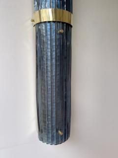 Contemporary Pair of Brass and Blue Murano Glass Sconces Italy - 2201014