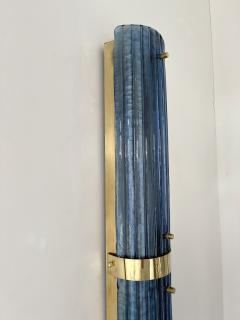 Contemporary Pair of Brass and Blue Murano Glass Sconces Italy - 2201015