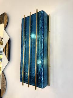 Contemporary Pair of Brass and Blue Murano Glass Sconces Italy - 3148369