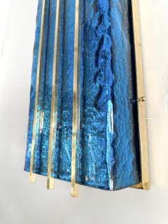 Contemporary Pair of Brass and Blue Murano Glass Sconces Italy - 3148374