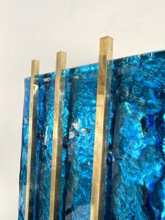 Contemporary Pair of Brass and Blue Murano Glass Sconces Italy - 3148375