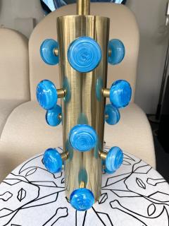 Contemporary Pair of Brass and Blue Murano Glass Spiral Lamps Italy - 2273686