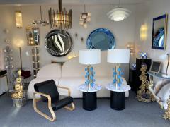 Contemporary Pair of Brass and Blue Murano Glass Spiral Lamps Italy - 2273692