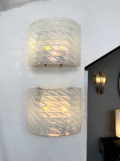 Contemporary Pair of Brass and Blue Opal Murano Glass Sconces Italy - 3166547