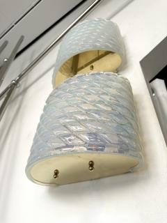 Contemporary Pair of Brass and Blue Opal Murano Glass Sconces Italy - 3166557