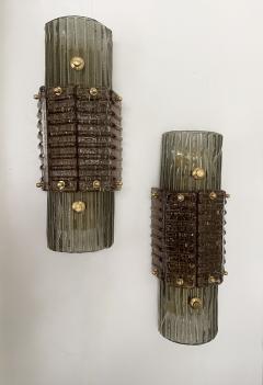 Contemporary Pair of Brass and Cola Gold Leaf Murano Glass Sconces Italy - 2830694