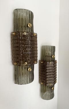 Contemporary Pair of Brass and Cola Gold Leaf Murano Glass Sconces Italy - 2830695