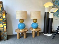 Contemporary Pair of Brass and Colored Bulb Murano Glass Lamps Italy - 3718735