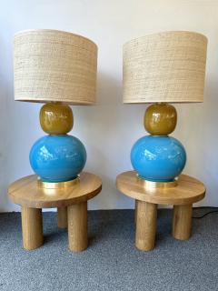 Contemporary Pair of Brass and Colored Bulb Murano Glass Lamps Italy - 3718736