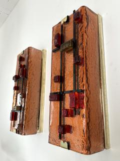 Contemporary Pair of Brass and Coral Murano Glass Sconces Italy - 3540111