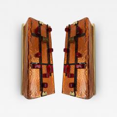 Contemporary Pair of Brass and Coral Murano Glass Sconces Italy - 3541701