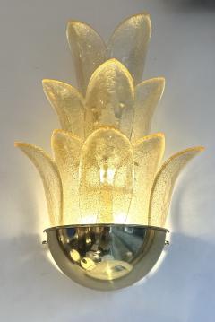Contemporary Pair of Brass and Gilt Murano Glass Palm Tree Sconces Italy - 3406083