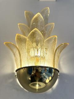 Contemporary Pair of Brass and Gilt Murano Glass Palm Tree Sconces Italy - 3406087