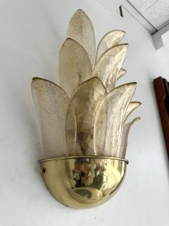 Contemporary Pair of Brass and Gilt Murano Glass Palm Tree Sconces Italy - 3406089