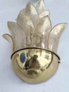 Contemporary Pair of Brass and Gilt Murano Glass Palm Tree Sconces Italy - 3406091