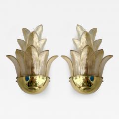 Contemporary Pair of Brass and Gilt Murano Glass Palm Tree Sconces Italy - 3407489