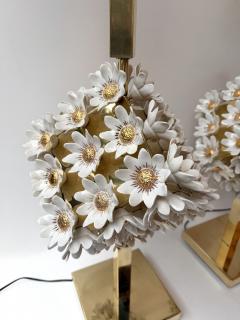 Contemporary Pair of Brass and Gilt Porcelain Daisy Lamps Italy - 4379580