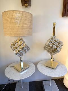 Contemporary Pair of Brass and Gilt Porcelain Daisy Lamps Italy - 4379589