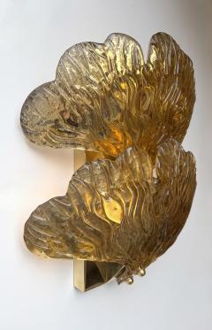 Contemporary Pair of Brass and Gold Murano Glass Palm Sconces Italy - 4548441
