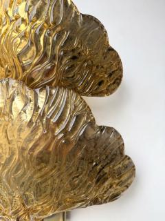 Contemporary Pair of Brass and Gold Murano Glass Palm Sconces Italy - 4548446