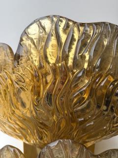 Contemporary Pair of Brass and Gold Murano Glass Palm Sconces Italy - 4548448