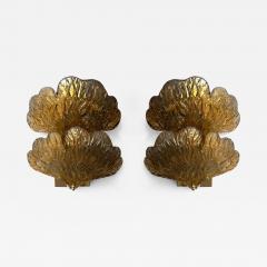 Contemporary Pair of Brass and Gold Murano Glass Palm Sconces Italy - 4552035