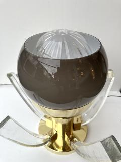 Contemporary Pair of Brass and Gray Murano Glass Flower Lamps Italy - 3405523
