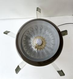 Contemporary Pair of Brass and Gray Murano Glass Flower Lamps Italy - 3405525