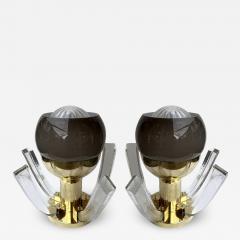 Contemporary Pair of Brass and Gray Murano Glass Flower Lamps Italy - 3407488