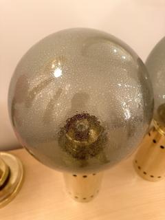 Contemporary Pair of Brass and Gray Murano Glass Globe Lamps Italy - 3399239
