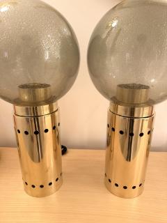 Contemporary Pair of Brass and Gray Murano Glass Globe Lamps Italy - 3399240