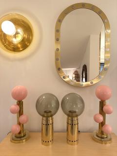 Contemporary Pair of Brass and Gray Murano Glass Globe Lamps Italy - 3399242