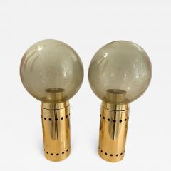 Contemporary Pair of Brass and Gray Murano Glass Globe Lamps Italy - 3402188