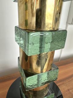 Contemporary Pair of Brass and Green Cube Murano Glass Lamps Italy - 3322243