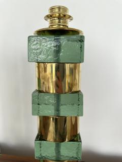 Contemporary Pair of Brass and Green Cube Murano Glass Lamps Italy - 3322248