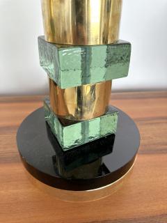 Contemporary Pair of Brass and Green Cube Murano Glass Lamps Italy - 3322252