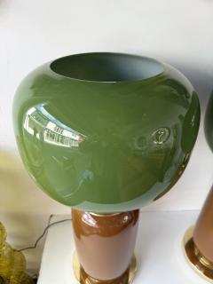 Contemporary Pair of Brass and Green Murano Glass Bulb Shade Lamps Italy - 4573100