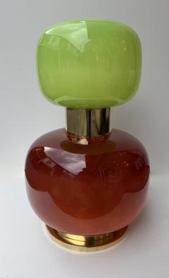 Contemporary Pair of Brass and Green Murano Glass Bulb Shade Lamps Italy - 4604502