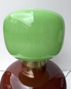 Contemporary Pair of Brass and Green Murano Glass Bulb Shade Lamps Italy - 4604503