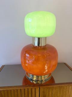Contemporary Pair of Brass and Green Murano Glass Bulb Shade Lamps Italy - 4604508