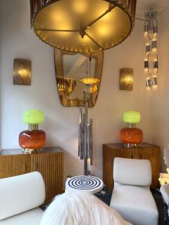 Contemporary Pair of Brass and Green Murano Glass Bulb Shade Lamps Italy - 4604511