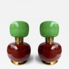 Contemporary Pair of Brass and Green Murano Glass Bulb Shade Lamps Italy - 4604567