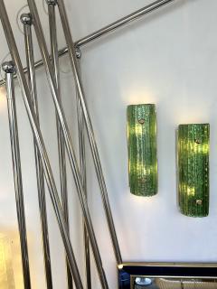 Contemporary Pair of Brass and Green Murano Glass Sconces Italy - 3345326