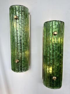 Contemporary Pair of Brass and Green Murano Glass Sconces Italy - 3345327