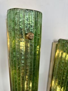 Contemporary Pair of Brass and Green Murano Glass Sconces Italy - 3345330