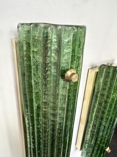 Contemporary Pair of Brass and Green Murano Glass Sconces Italy - 3345332