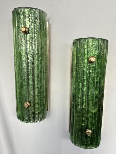Contemporary Pair of Brass and Green Murano Glass Sconces Italy - 3345333