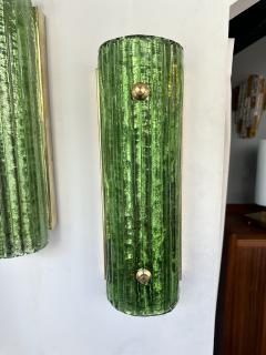 Contemporary Pair of Brass and Green Murano Glass Sconces Italy - 3345334