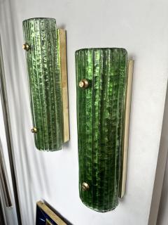 Contemporary Pair of Brass and Green Murano Glass Sconces Italy - 3345335